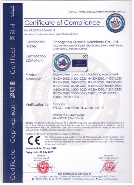 China Changzhou Qiaode Machinery Co., Ltd. certification